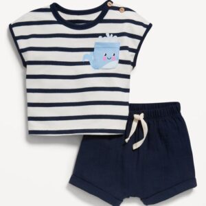 Whale Series - Setelan Baju Pendek & Celana Bayi Katun Premium