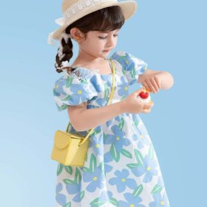 Blue Sky Floral Dress - Gaun Anak Perempuan Lengan Balon Motif Bunga