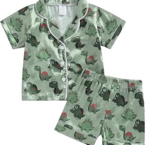 Dino Silk Pajamas - Setelan Piyama Satin Anak Premium Motif Dinosaurus